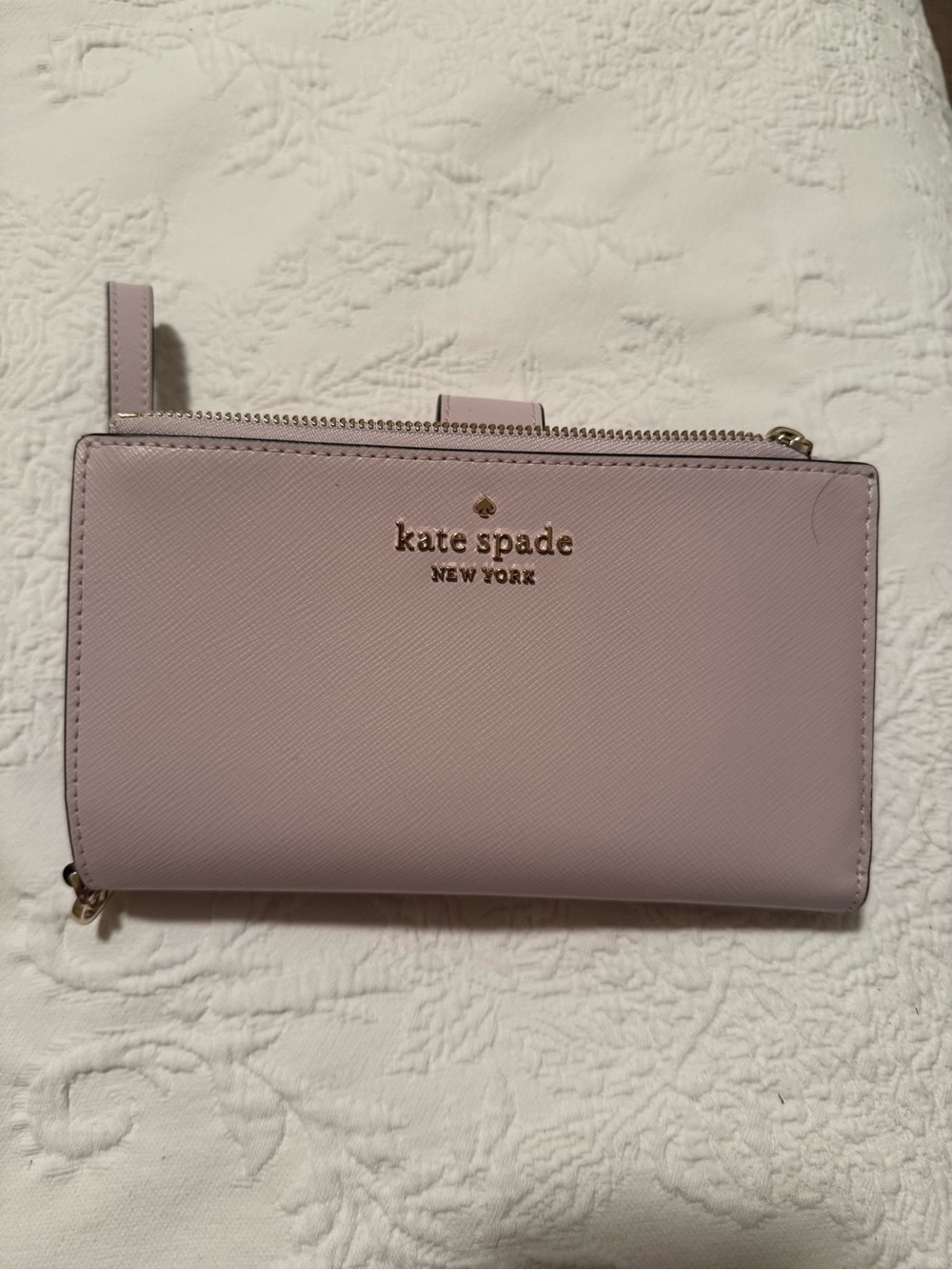 kate spade New York Light Lavender Zip Wallet with Gold Logo